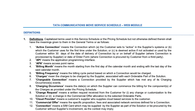 Tata Communications Move Service Schedule &#8211; Web Module
